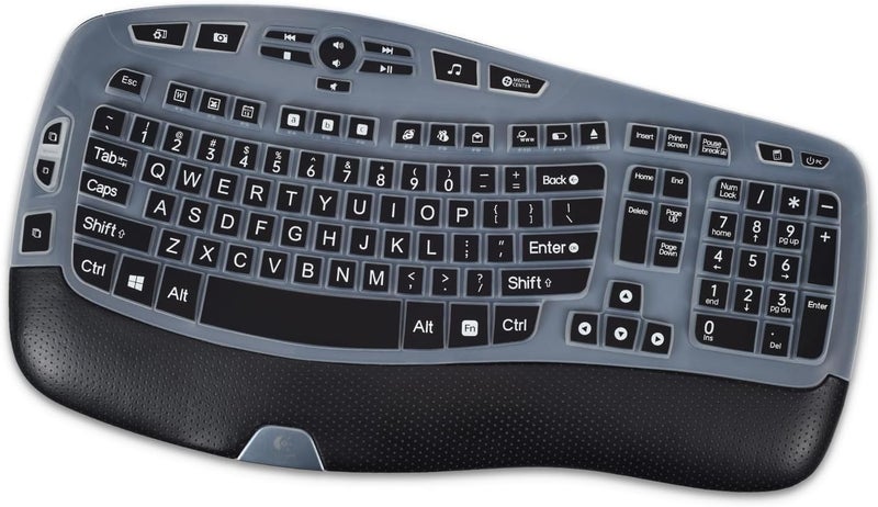 imComor Keyboard Cover for Logitech K350 MK550 MK570 Keyboard Cover Skin for Logitech K350 MK550 MK570 Wireless Wave Keyboards Covers Skin Protector Accessories, Black-Large Print - Image 1